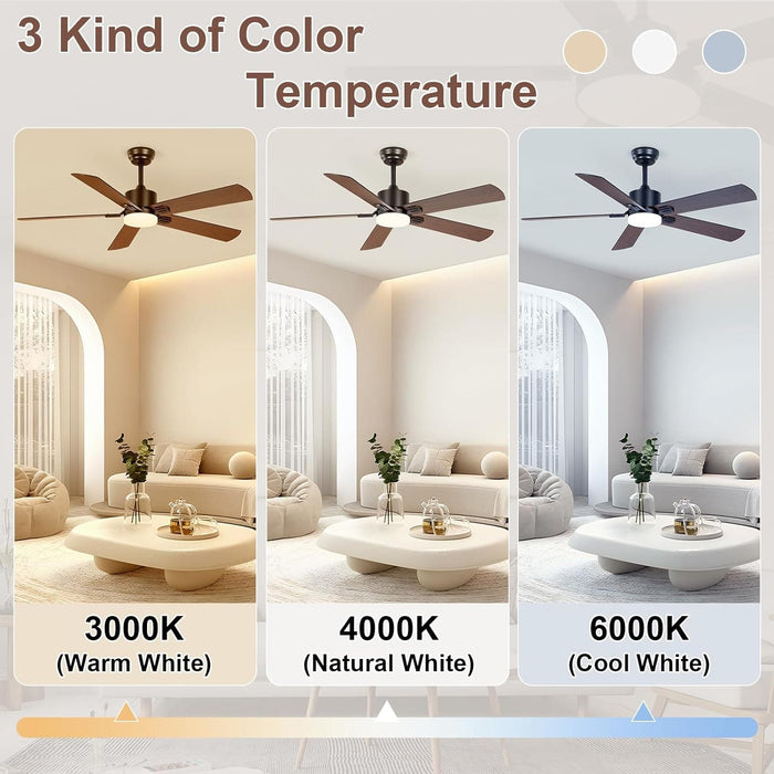 52 in. Quiet Ceiling Fans, Remote Control Ceiling Fan and Light, Stylish Ceiling Fans, 5 Blades Modern Ceiling Fan for Bedroom Living Room Office Patio-2-ErisView