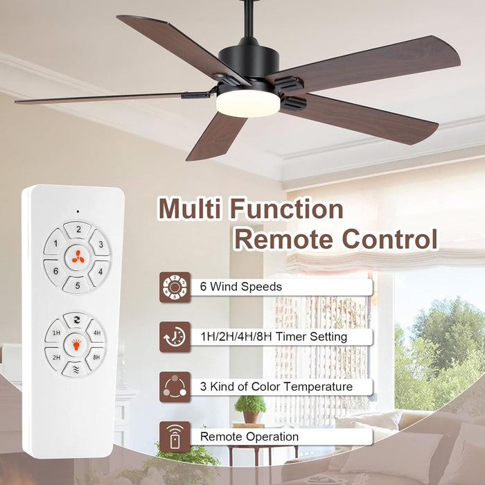 52 in. Quiet Ceiling Fans, Remote Control Ceiling Fan and Light, Stylish Ceiling Fans, 5 Blades Modern Ceiling Fan for Bedroom Living Room Office Patio-3-ErisView
