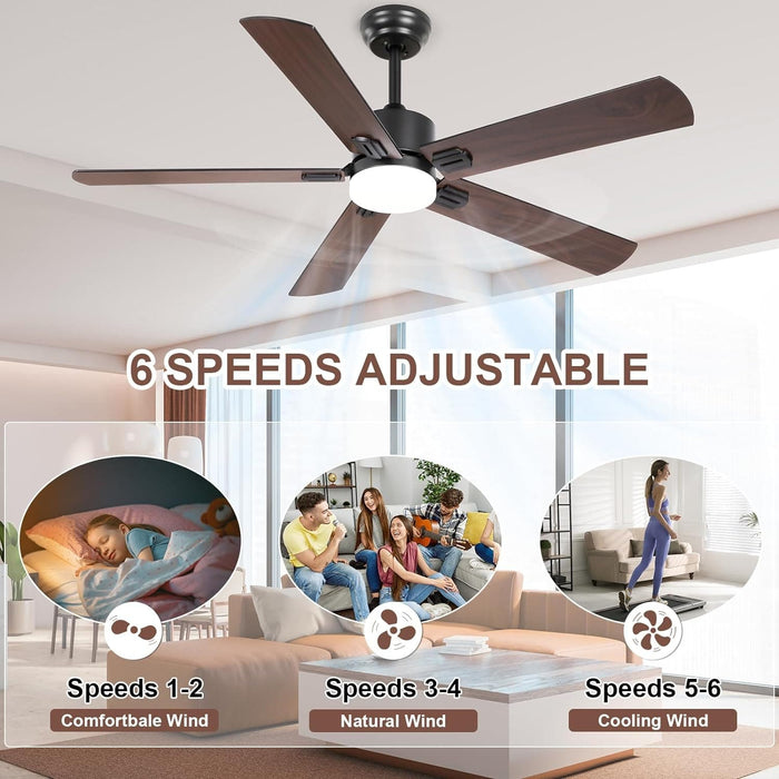 52 in. Quiet Ceiling Fans, Remote Control Ceiling Fan and Light, Stylish Ceiling Fans, 5 Blades Modern Ceiling Fan for Bedroom Living Room Office Patio-4-ErisView