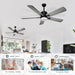 52 in. Remote Control Ceiling Fan and Light, Black Outdoor Ceiling Fan, Nice Ceiling Fans, 5 Blades Outdoor Patio Fans, Porch Ceiling Fans-10-ErisView
