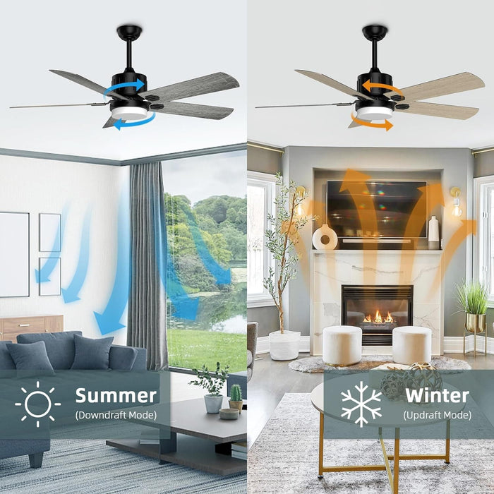 52 in. Remote Control Ceiling Fan and Light, Black Outdoor Ceiling Fan, Nice Ceiling Fans, 5 Blades Outdoor Patio Fans, Porch Ceiling Fans-12-ErisView