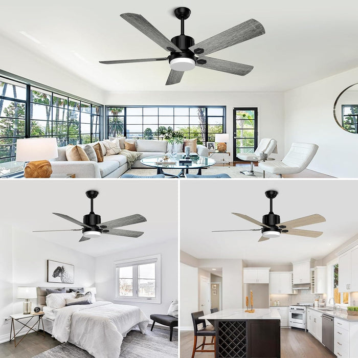 52 in. Remote Control Ceiling Fan and Light, Black Outdoor Ceiling Fan, Nice Ceiling Fans, 5 Blades Outdoor Patio Fans, Porch Ceiling Fans-14-ErisView