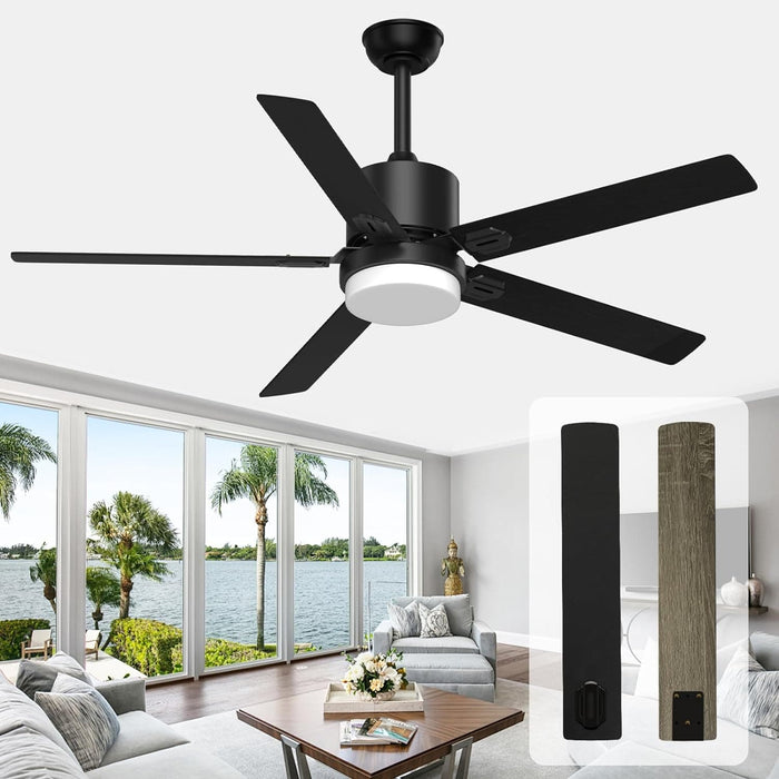 52 in. Remote Control Ceiling Fan and Light, Black Outdoor Ceiling Fan, Nice Ceiling Fans, 5 Blades Outdoor Patio Fans, Porch Ceiling Fans-22-ErisView