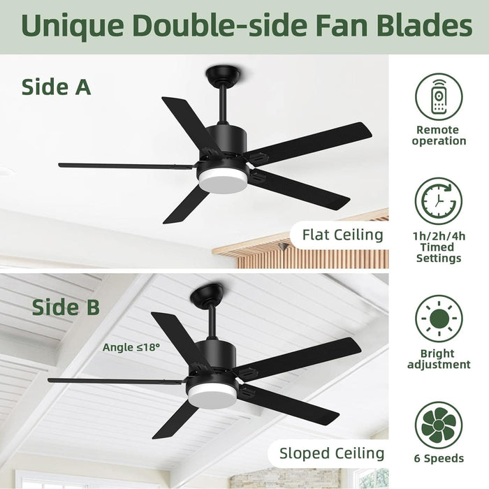52 in. Remote Control Ceiling Fan and Light, Black Outdoor Ceiling Fan, Nice Ceiling Fans, 5 Blades Outdoor Patio Fans, Porch Ceiling Fans-24-ErisView
