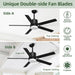 52 in. Remote Control Ceiling Fan and Light, Black Outdoor Ceiling Fan, Nice Ceiling Fans, 5 Blades Outdoor Patio Fans, Porch Ceiling Fans-24-ErisView