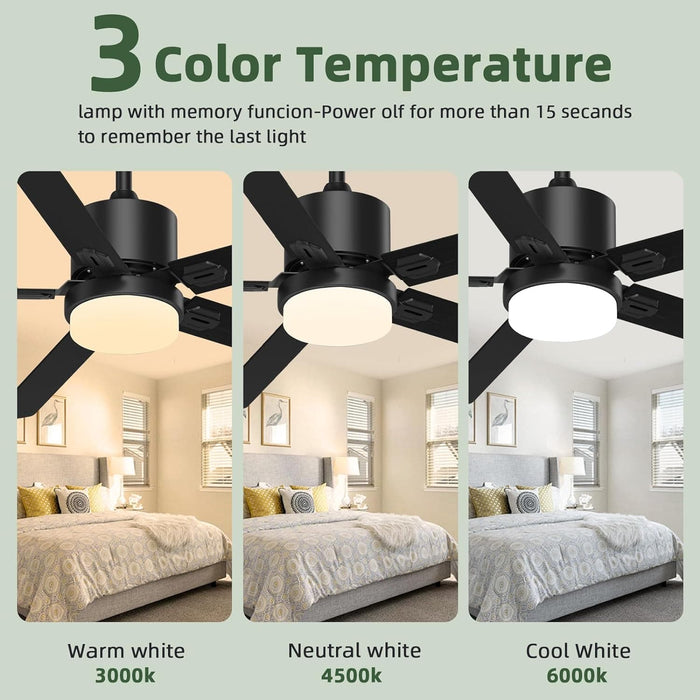 52 in. Remote Control Ceiling Fan and Light, Black Outdoor Ceiling Fan, Nice Ceiling Fans, 5 Blades Outdoor Patio Fans, Porch Ceiling Fans-25-ErisView