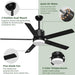 52 in. Remote Control Ceiling Fan and Light, Black Outdoor Ceiling Fan, Nice Ceiling Fans, 5 Blades Outdoor Patio Fans, Porch Ceiling Fans-27-ErisView