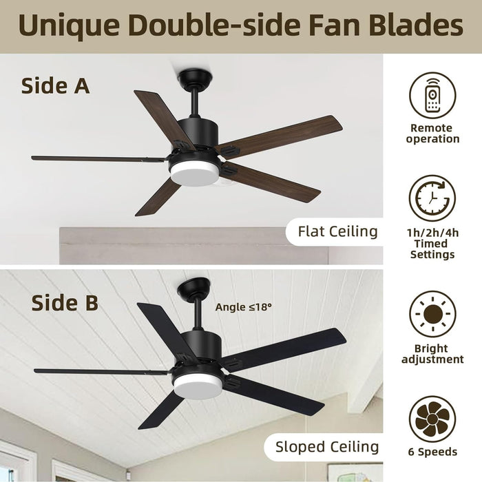 52 in. Remote Control Ceiling Fan and Light, Black Outdoor Ceiling Fan, Nice Ceiling Fans, 5 Blades Outdoor Patio Fans, Porch Ceiling Fans-31-ErisView