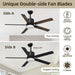 52 in. Remote Control Ceiling Fan and Light, Black Outdoor Ceiling Fan, Nice Ceiling Fans, 5 Blades Outdoor Patio Fans, Porch Ceiling Fans-31-ErisView
