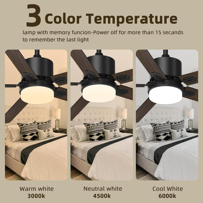 52 in. Remote Control Ceiling Fan and Light, Black Outdoor Ceiling Fan, Nice Ceiling Fans, 5 Blades Outdoor Patio Fans, Porch Ceiling Fans-32-ErisView