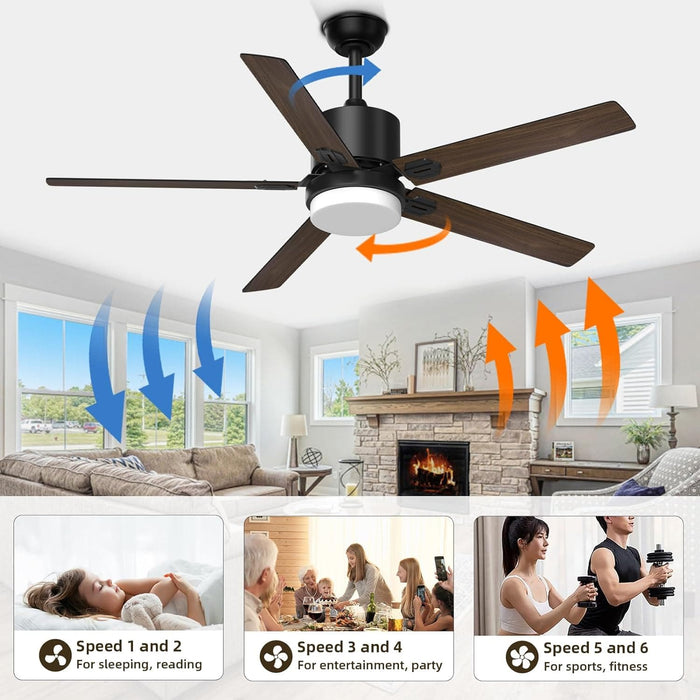 52 in. Remote Control Ceiling Fan and Light, Black Outdoor Ceiling Fan, Nice Ceiling Fans, 5 Blades Outdoor Patio Fans, Porch Ceiling Fans-33-ErisView