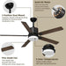 52 in. Remote Control Ceiling Fan and Light, Black Outdoor Ceiling Fan, Nice Ceiling Fans, 5 Blades Outdoor Patio Fans, Porch Ceiling Fans-34-ErisView