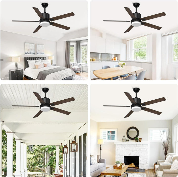52 in. Remote Control Ceiling Fan and Light, Black Outdoor Ceiling Fan, Nice Ceiling Fans, 5 Blades Outdoor Patio Fans, Porch Ceiling Fans-35-ErisView