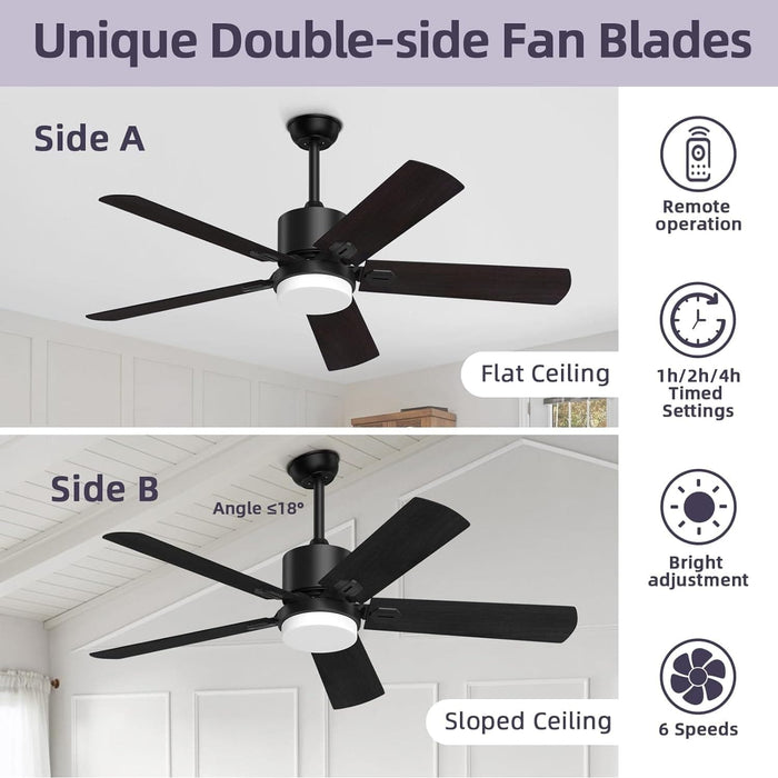 52 in. Remote Control Ceiling Fan and Light, Black Outdoor Ceiling Fan, Nice Ceiling Fans, 5 Blades Outdoor Patio Fans, Porch Ceiling Fans-3-ErisView