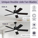 52 in. Remote Control Ceiling Fan and Light, Black Outdoor Ceiling Fan, Nice Ceiling Fans, 5 Blades Outdoor Patio Fans, Porch Ceiling Fans-3-ErisView