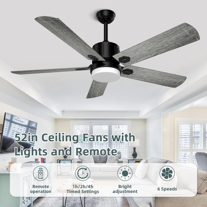 52 in. Remote Control Ceiling Fan and Light, Black Outdoor Ceiling Fan, Nice Ceiling Fans, 5 Blades Outdoor Patio Fans, Porch Ceiling Fans-9-ErisView