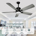 52 in. Remote Control Ceiling Fan and Light, Black Outdoor Ceiling Fan, Nice Ceiling Fans, 5 Blades Outdoor Patio Fans, Porch Ceiling Fans-9-ErisView