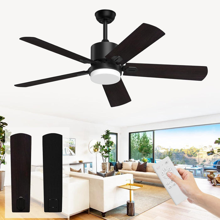 52 in. Remote Control Ceiling Fan and Light, Black Outdoor Ceiling Fan, Nice Ceiling Fans, 5 Blades Outdoor Patio Fans, Porch Ceiling Fans-1-ErisView
