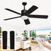52 in. Remote Control Ceiling Fan and Light, Black Outdoor Ceiling Fan, Nice Ceiling Fans, 5 Blades Outdoor Patio Fans, Porch Ceiling Fans-1-ErisView