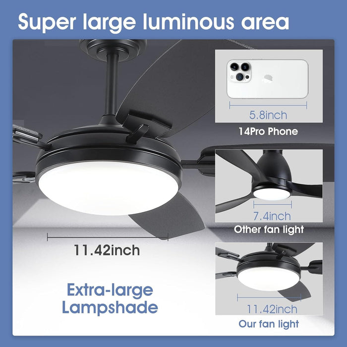 52 in. Remote Control Ceiling Fan and Light, Black Reversible Modern Ceiling Fan for Living Room Kitchen, Outdoor Fan for Patio-3-ErisView