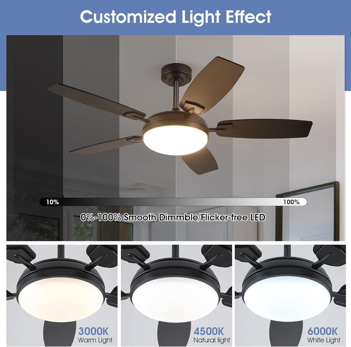 52 in. Remote Control Ceiling Fan and Light, Black Reversible Modern Ceiling Fan for Living Room Kitchen, Outdoor Fan for Patio-4-ErisView