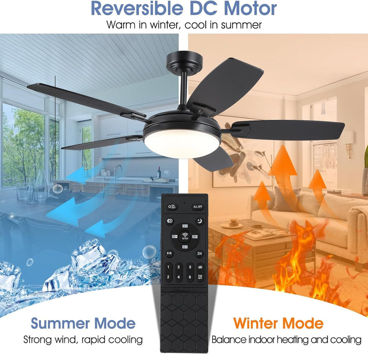 52 in. Remote Control Ceiling Fan and Light, Black Reversible Modern Ceiling Fan for Living Room Kitchen, Outdoor Fan for Patio-8-ErisView