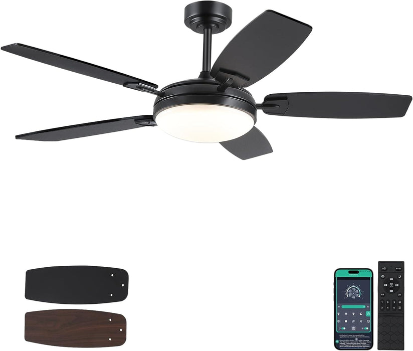 52 in. Remote Control Ceiling Fan and Light, Black Reversible Modern Ceiling Fan for Living Room Kitchen, Outdoor Fan for Patio-1-ErisView
