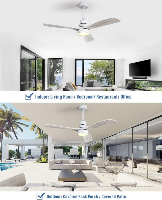 52 in. Remote Control Ceiling Fan and Light, Indoor Outdoor Ceiling Fans with Dimmable Light, Silver Reversible Wood Ceiling Fan for Bedroom Patio-2-ErisView