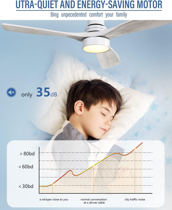 52 in. Remote Control Ceiling Fan and Light, Indoor Outdoor Ceiling Fans with Dimmable Light, Silver Reversible Wood Ceiling Fan for Bedroom Patio-6-ErisView