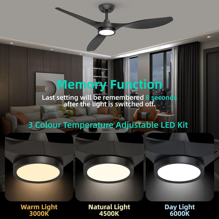 52 in. Remote Control Ceiling Fan and Light, Indoor Reversible Quiet Ceiling Fans, Black Quiet Ceiling Fans-2-ErisView