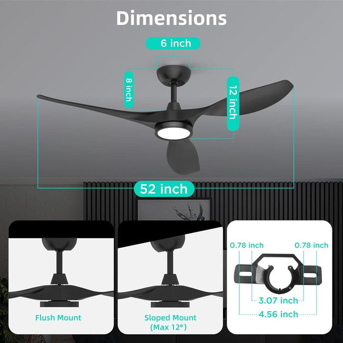 52 in. Remote Control Ceiling Fan and Light, Indoor Reversible Quiet Ceiling Fans, Black Quiet Ceiling Fans-4-ErisView