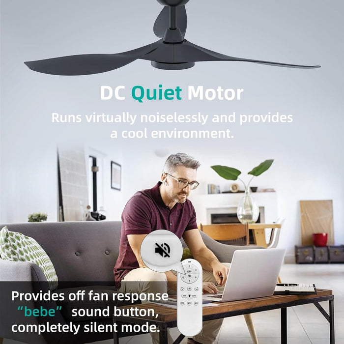 52 in. Remote Control Ceiling Fan and Light, Indoor Reversible Quiet Ceiling Fans, Black Quiet Ceiling Fans-6-ErisView