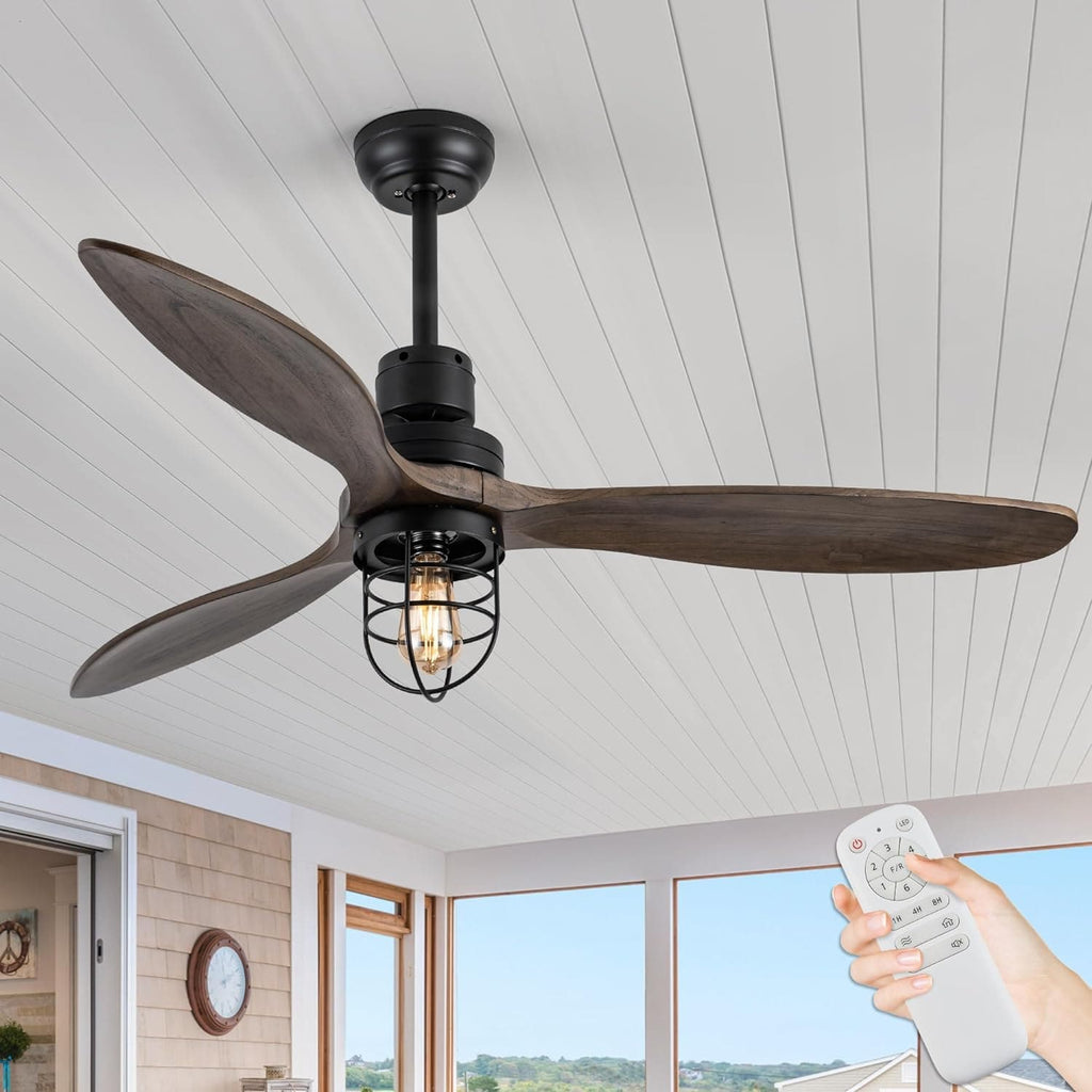52 in. Remote Control Ceiling Fan and Light, Industrial Rustic Ceiling —  ErisView, image size:1024x1024