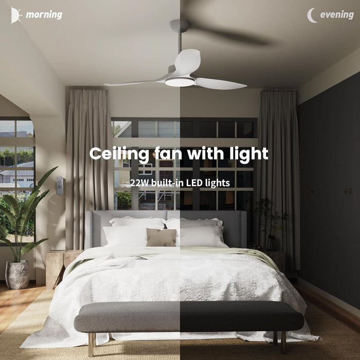 52 in. Remote Control Ceiling Fan and Light, White Ceiling Fan Dimmable LED Light, Unusual Ceiling Fans for Bedroom Living Room-2-ErisView