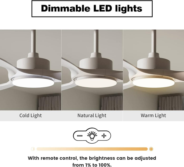 52 in. Remote Control Ceiling Fan and Light, White Ceiling Fan Dimmable LED Light, Unusual Ceiling Fans for Bedroom Living Room-8-ErisView