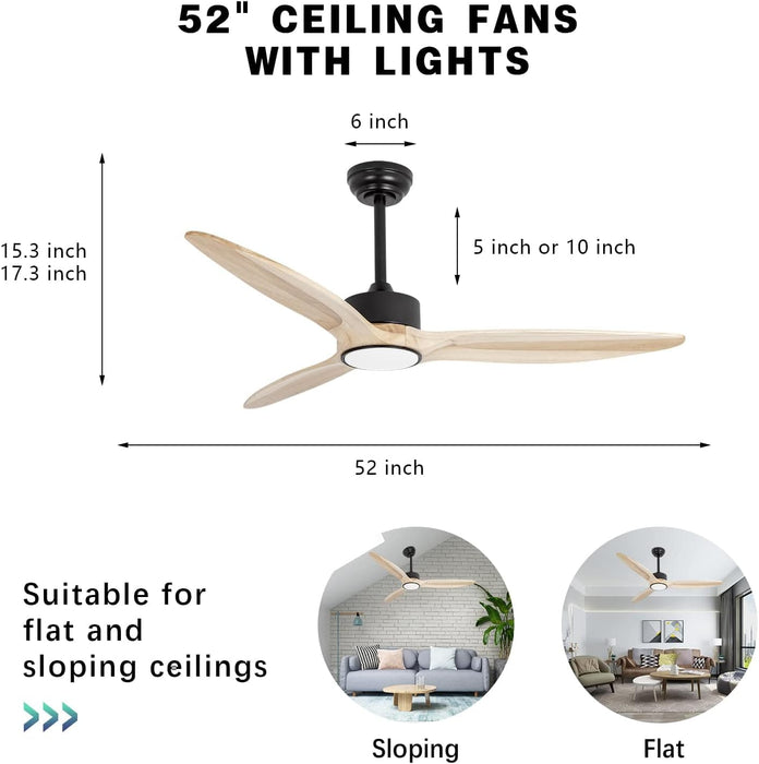 52 in. Remote Control Ceiling Fan and Light, Wood Ceiling Fan with Light, Fancy Ceiling Fans for Bedroom, Outdoor Wood Patio Fans-2-ErisView