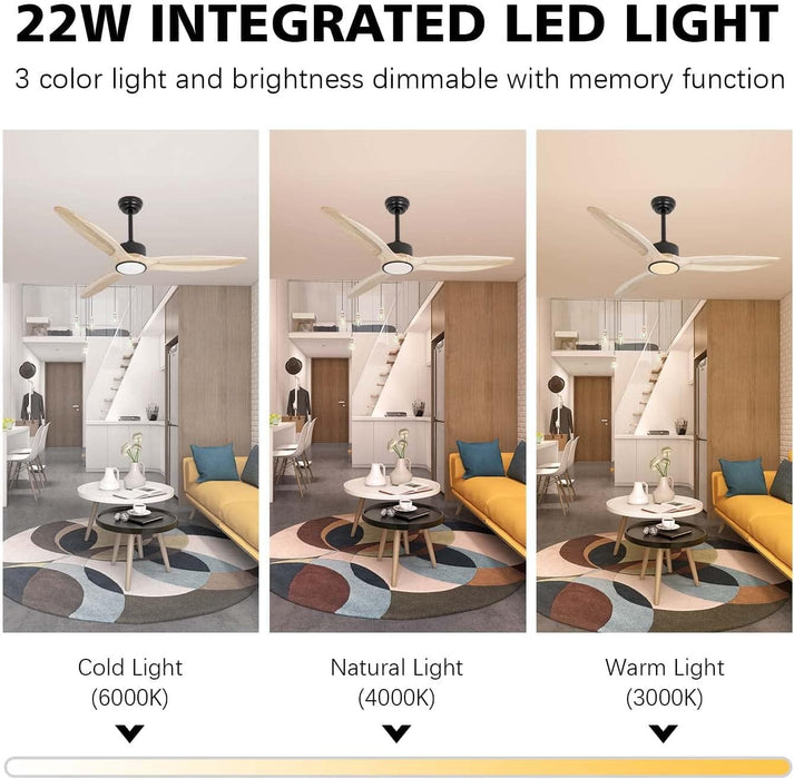 52 in. Remote Control Ceiling Fan and Light, Wood Ceiling Fan with Light, Fancy Ceiling Fans for Bedroom, Outdoor Wood Patio Fans-7-ErisView