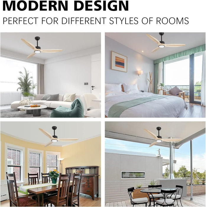 52 in. Remote Control Ceiling Fan and Light, Wood Ceiling Fan with Light, Fancy Ceiling Fans for Bedroom, Outdoor Wood Patio Fans-9-ErisView