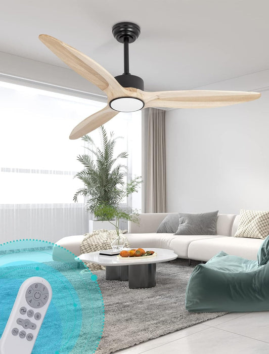 52 in. Remote Control Ceiling Fan and Light, Wood Ceiling Fan with Light, Fancy Ceiling Fans for Bedroom, Outdoor Wood Patio Fans-1-ErisView
