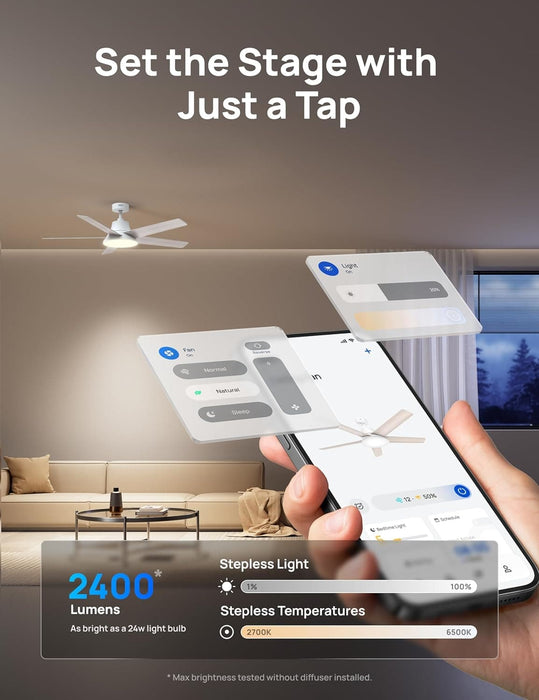 52 in. Remote Control Ceiling Fan and Light,Beautiful Ceiling Fans, Silver Ceiling Fan for Bedroom Living Room-12-ErisView