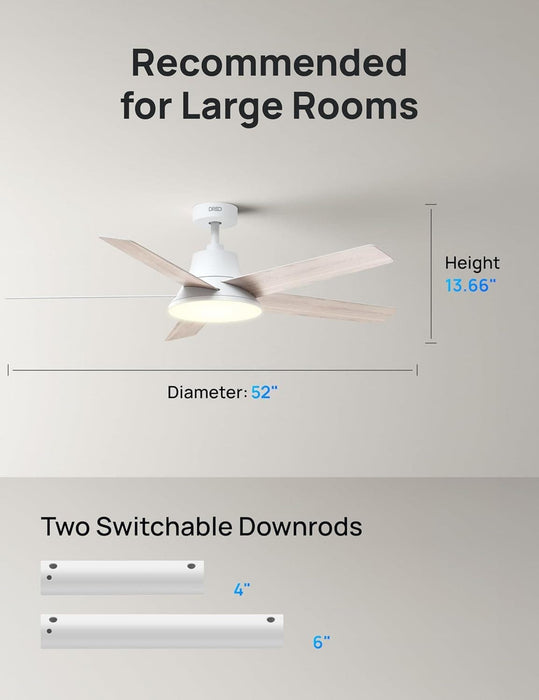 52 in. Remote Control Ceiling Fan and Light,Beautiful Ceiling Fans, Silver Ceiling Fan for Bedroom Living Room-17-ErisView