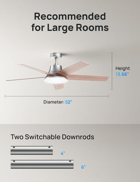 52 in. Remote Control Ceiling Fan and Light,Beautiful Ceiling Fans, Silver Ceiling Fan for Bedroom Living Room-8-ErisView