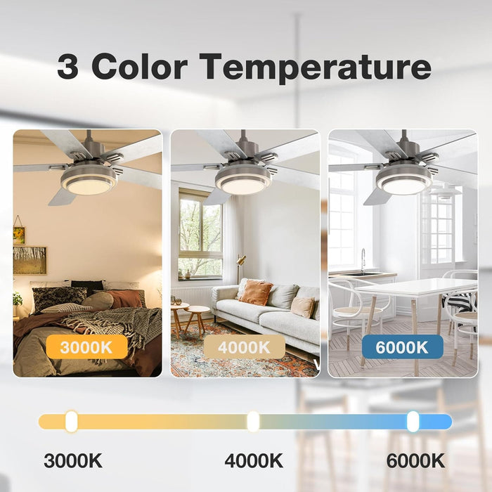 52 in. Remote Control Ceiling Fan with Light, Brushed Nickel Ceiling Fan, 5 Blade Ceiling Fan-3-ErisView