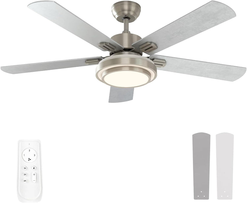 52 in. Remote Control Ceiling Fan with Light, Brushed Nickel Ceiling Fan, 5 Blade Ceiling Fan-1-ErisView