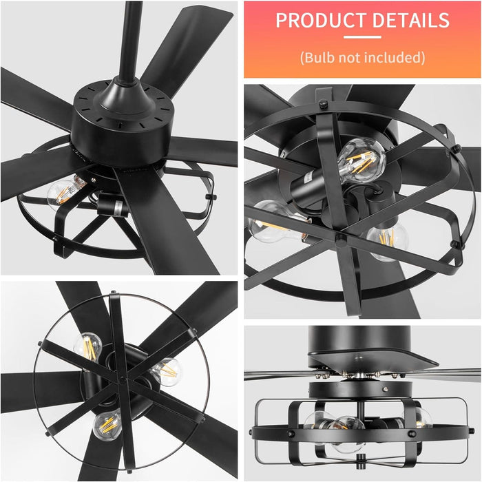 52 in. Remote Control Fan Control, Reversible Quiet Ceiling Fans, Outdoor Fan for Patio, Ceiling Fan for Bedroom Living Room-3-ErisView