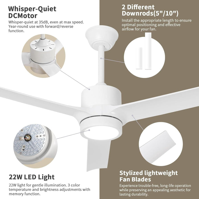 52 in. Reversible Ceiling Fan, Mini White Ceiling Fan with Lights and Remote-2-ErisView