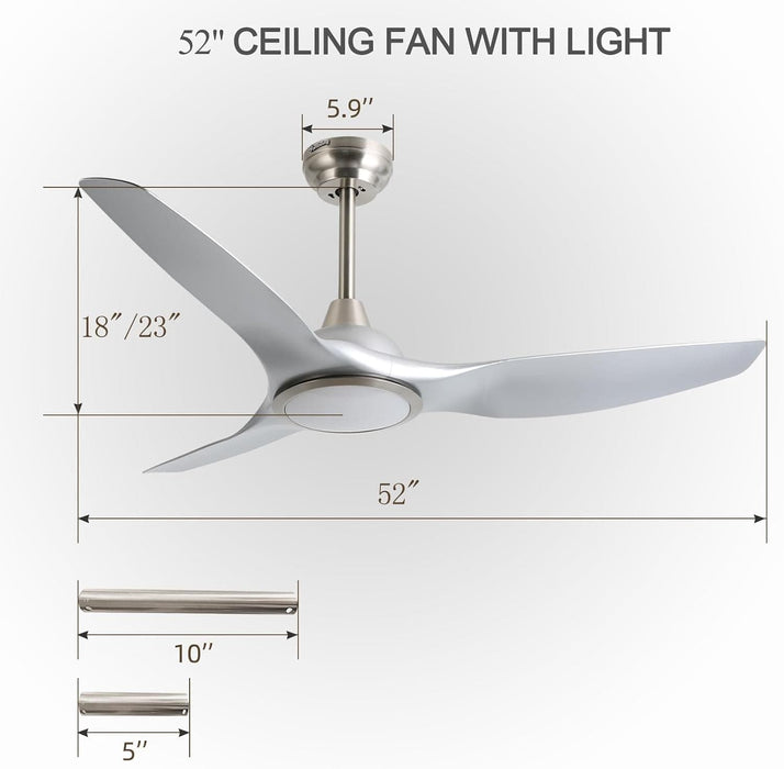 52 in. Reversible Quiet Remote Control Ceiling Fan and Light, Indoor 3 Blade Modern Ceiling Fan for Bedroom Living Room, Porch Fans-3-ErisView
