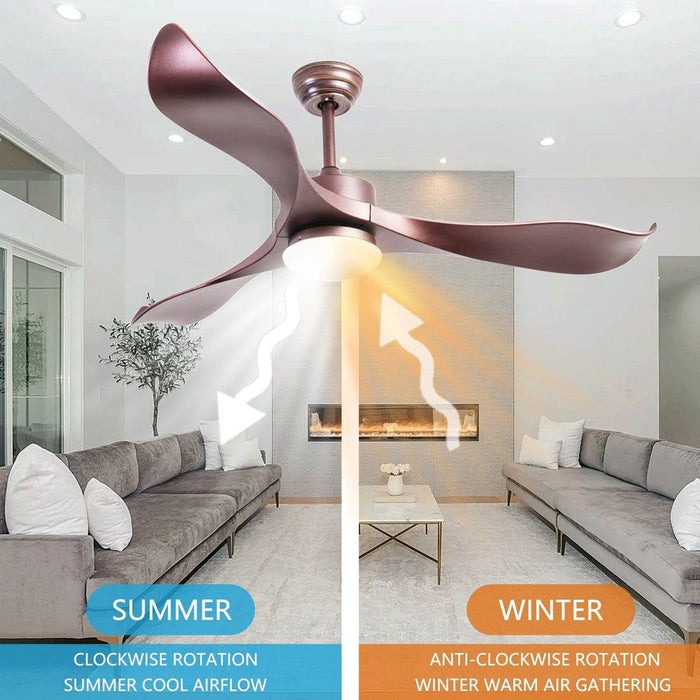 52 in. Rose Gold LED Ceiling Fan for Girl's Room Bedroom Living Room with Remote Control, 3-Blade Reversible Noise Free Ceiling Fan with LED Light-ErisView