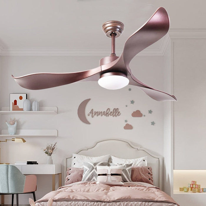 52 in. Rose Gold LED Ceiling Fan for Girl's Room Bedroom Living Room with Remote Control, 3-Blade Reversible Noise Free Ceiling Fan with LED Light-ErisView