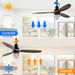 52 in. Rustic Ceiling Fan with Light and Remote, Modern Black Industrial Ceiling Fans for Bedroom, Patio Porch Fans-3-ErisView